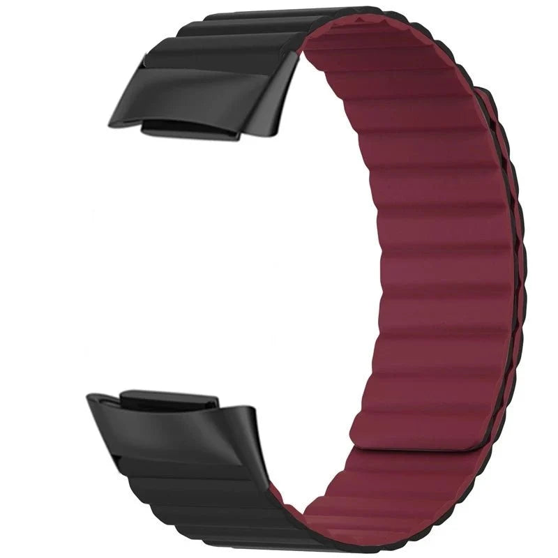 Magnetic Silicone Band For Fitbit Charge - Black Red