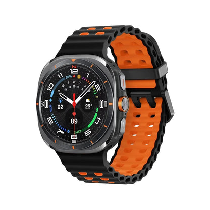 Rugged 2 Tone Sports Watch Band For Samsung Watch 7 Ultra - Black - Orange