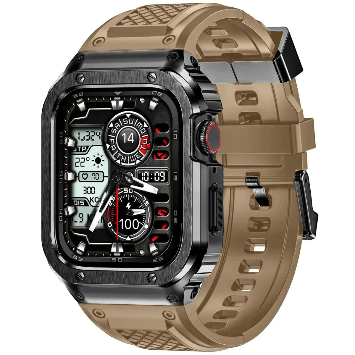 Tactical Watch Band With Shockproof Case - Brown
