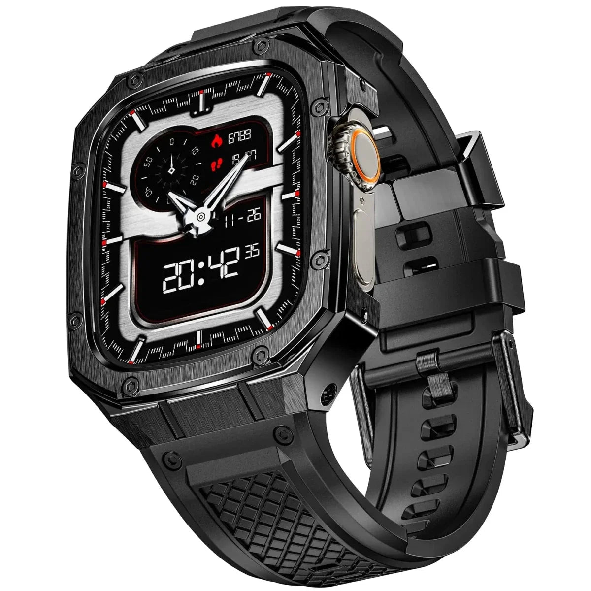 Tactical Watch Band With Shockproof Case - Black