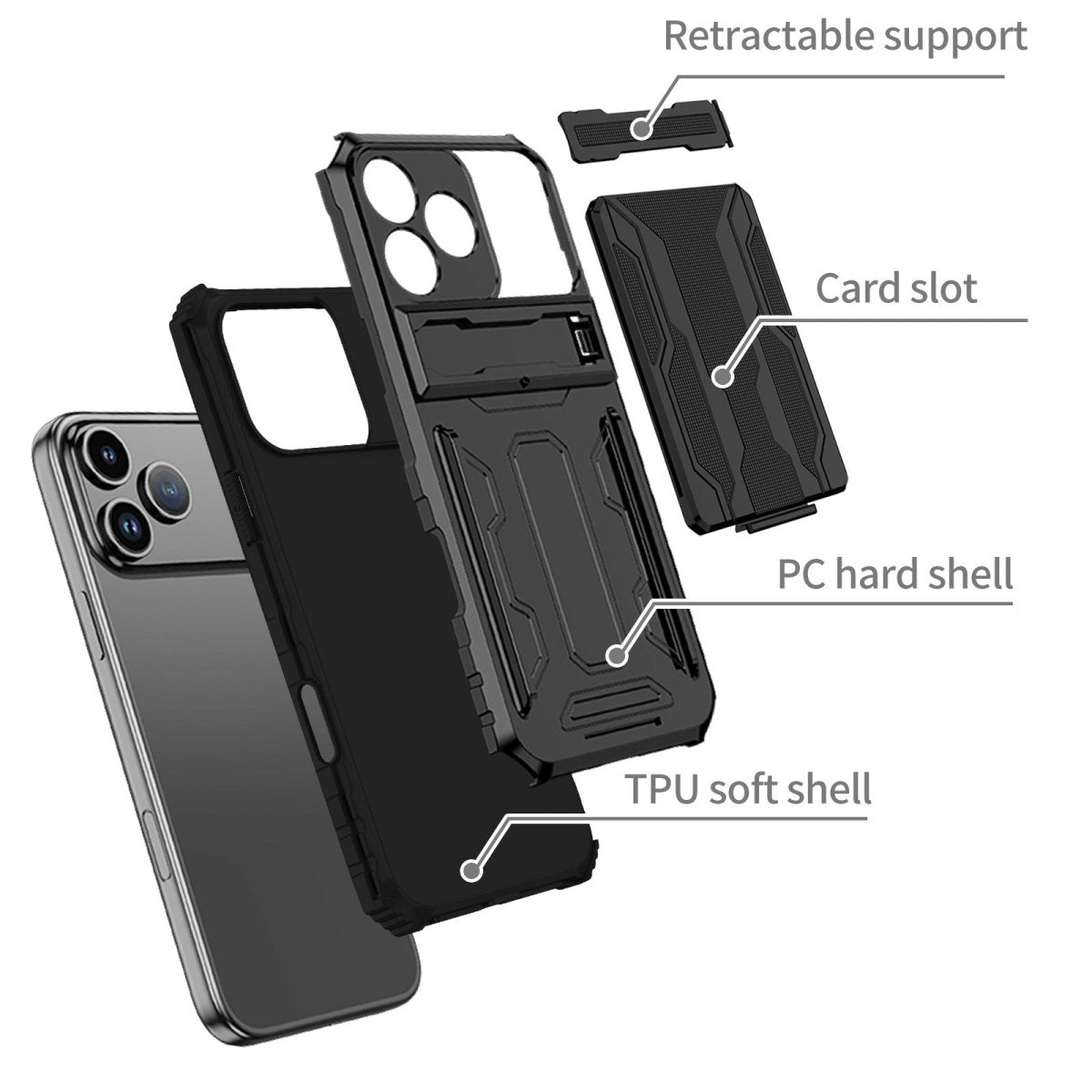 Shockproof Card Holder Phone Case With Kickstand