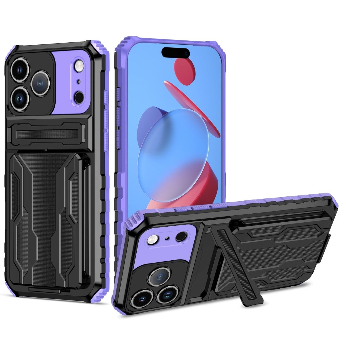 Shockproof Card Holder Phone Case With Kickstand - Purple