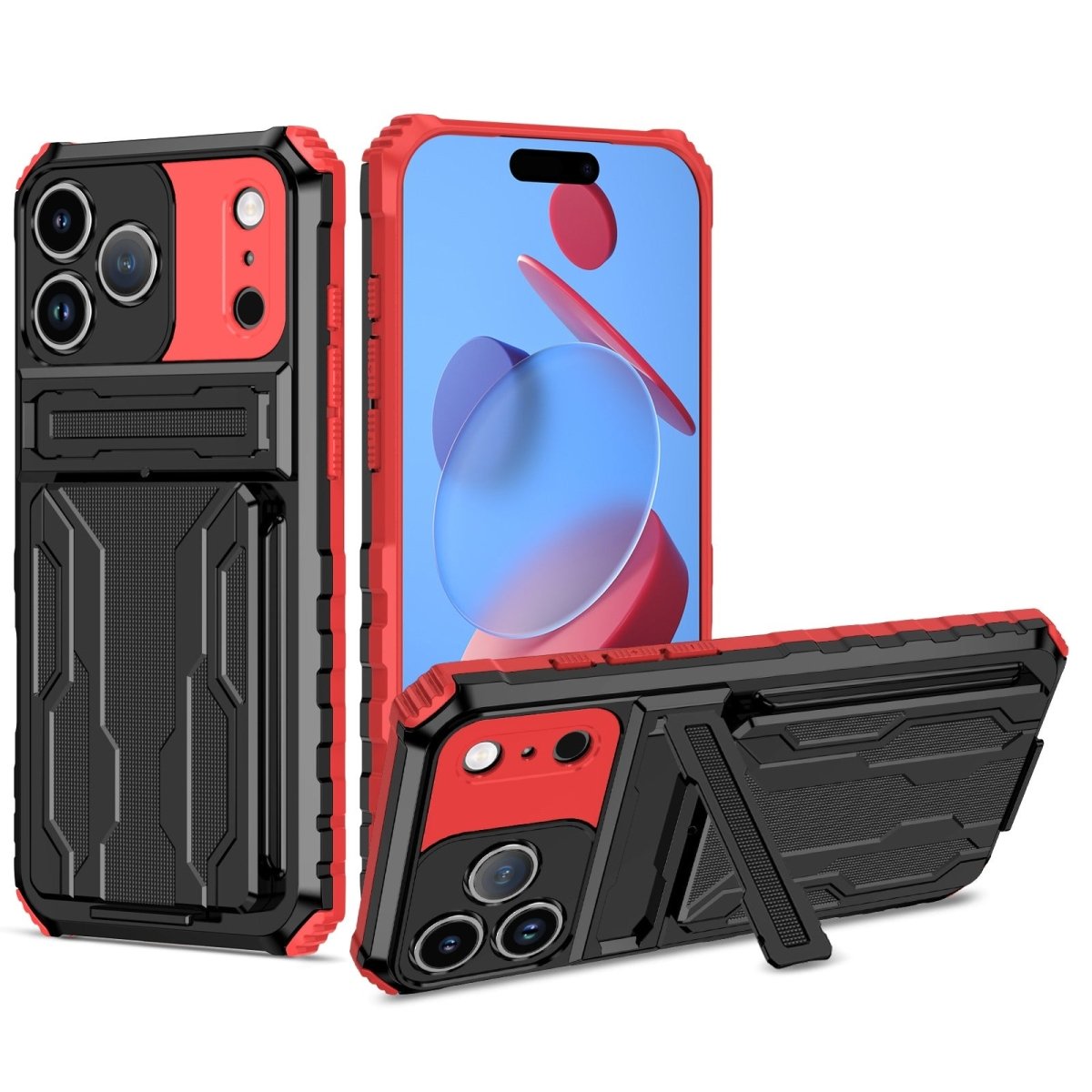 Shockproof Card Holder Phone Case With Kickstand - Red