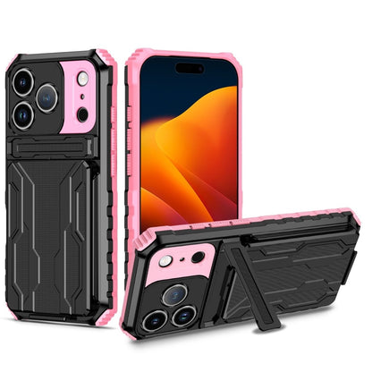 Shockproof Card Holder Phone Case With Kickstand - Pink