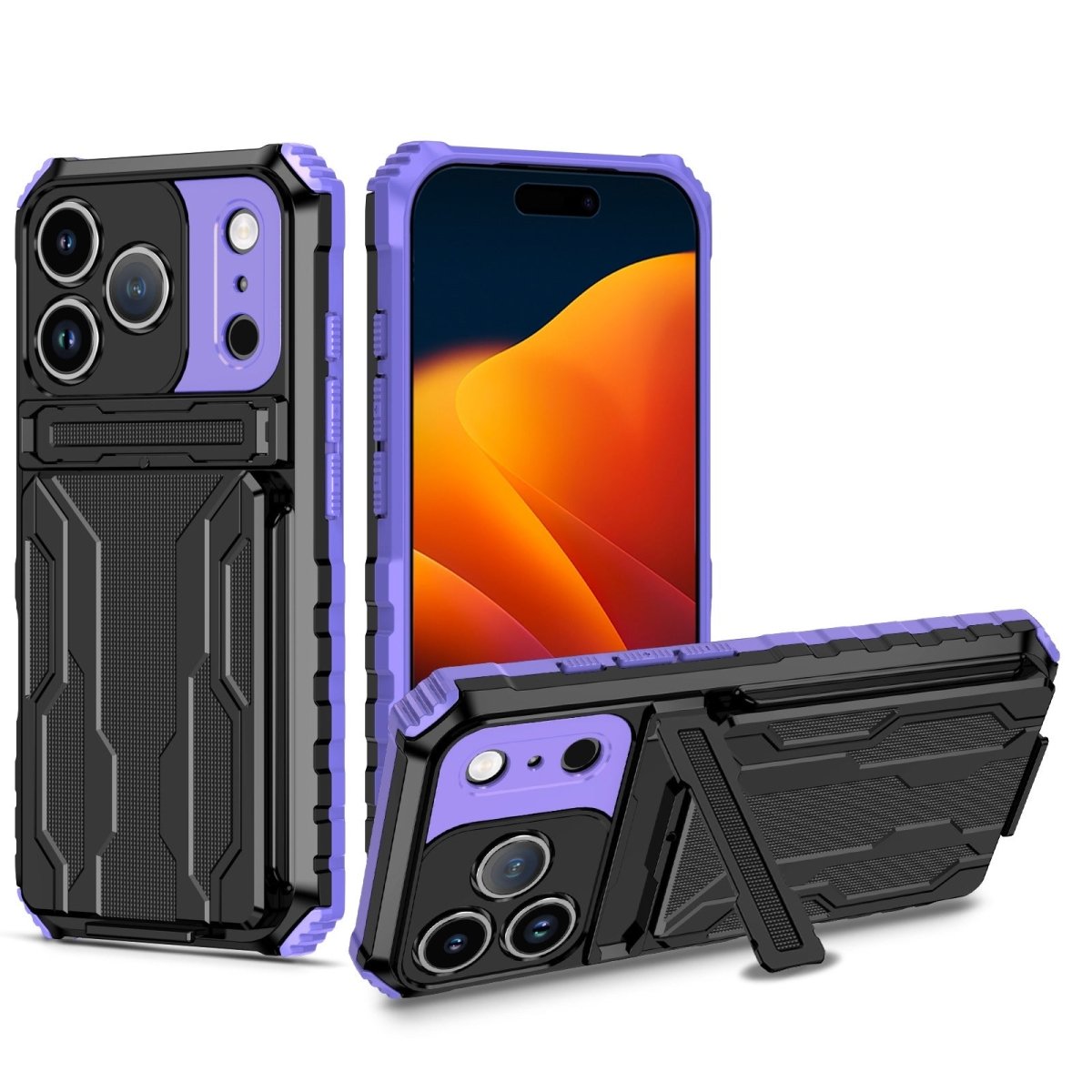 Shockproof Card Holder Phone Case With Kickstand - Purple
