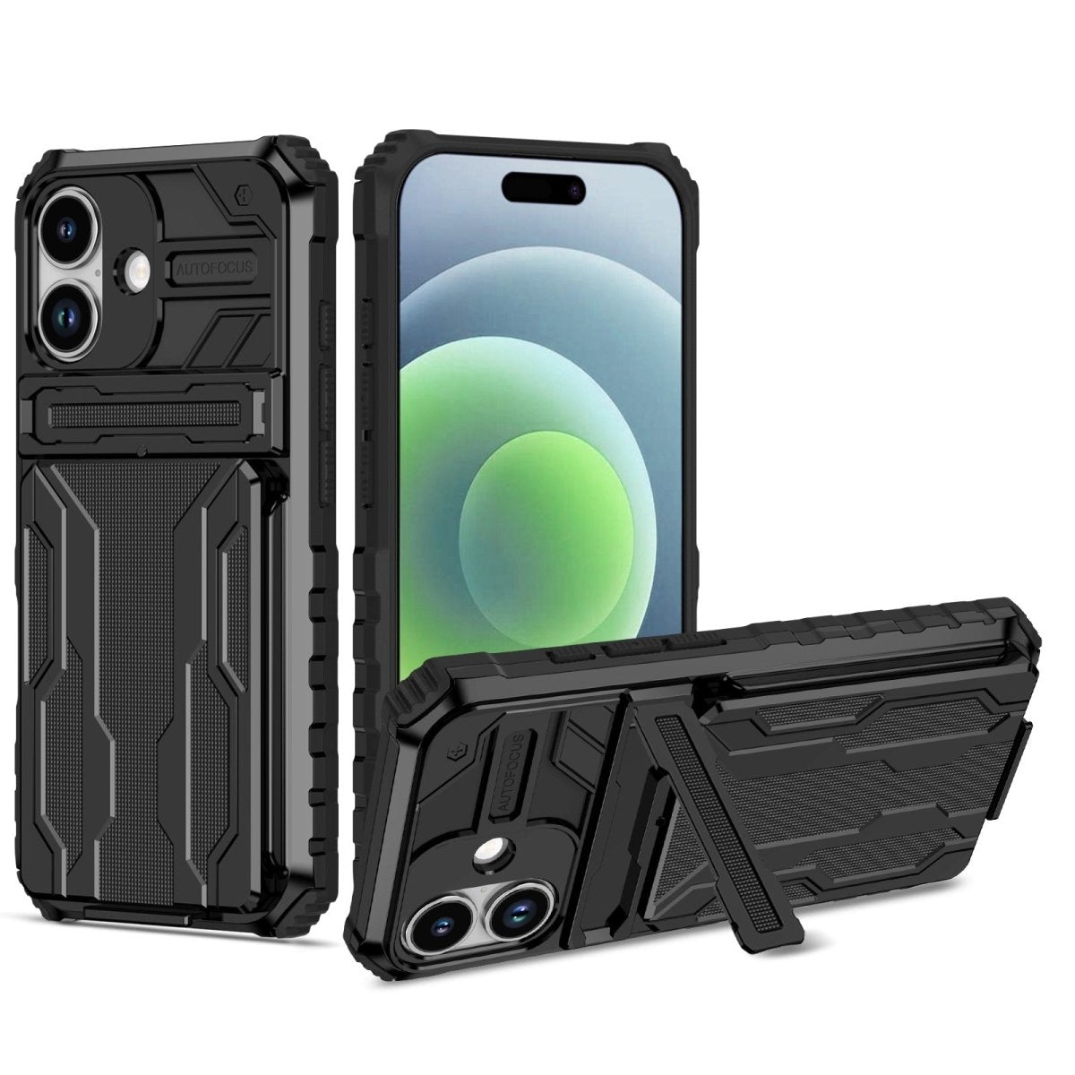 Shockproof Card Holder Phone Case With Kickstand - Black