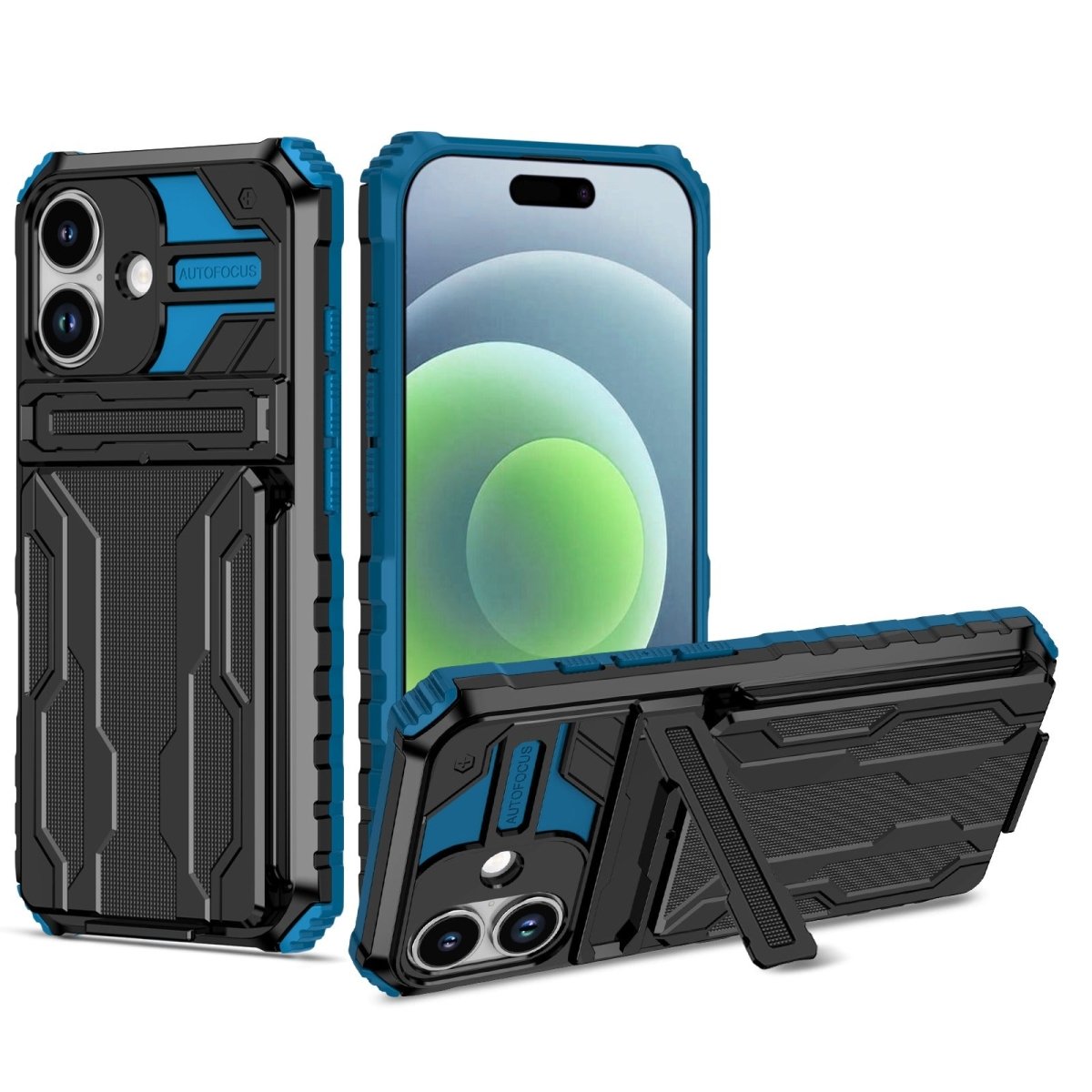 Shockproof Card Holder Phone Case With Kickstand - Blue