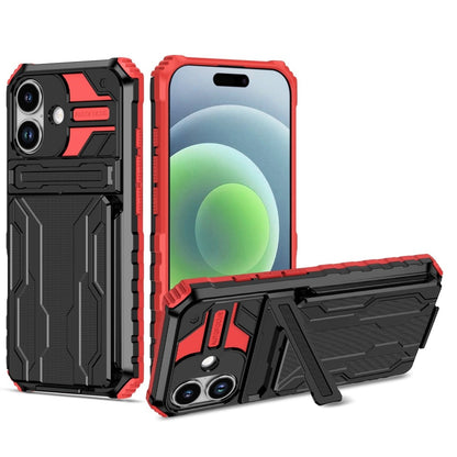 Shockproof Card Holder Phone Case With Kickstand - Red