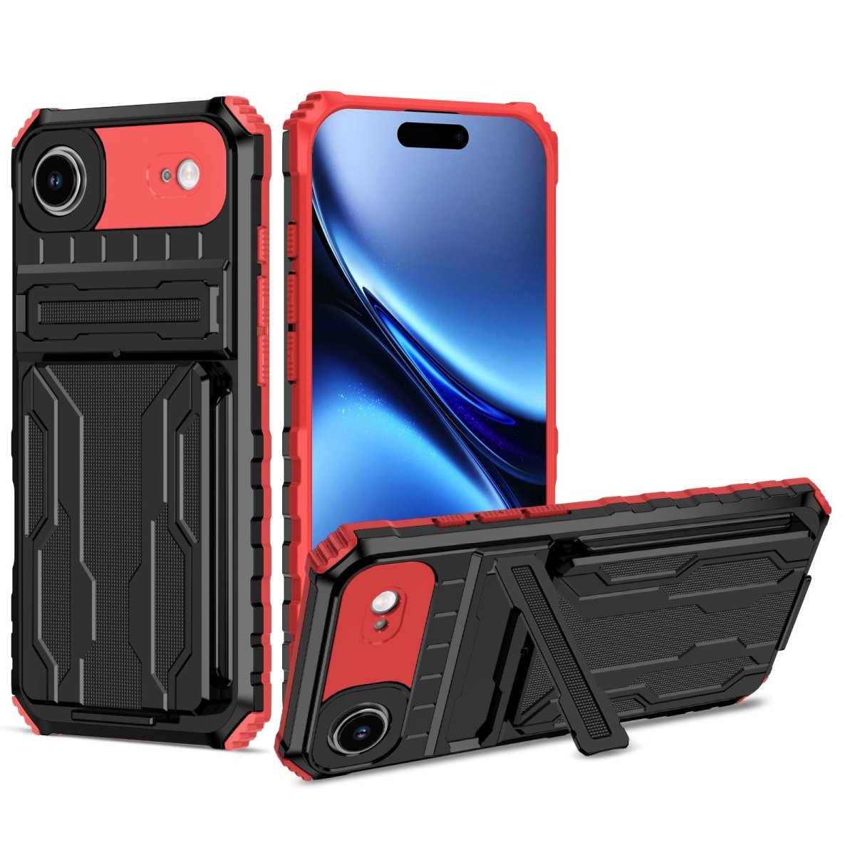 Shockproof Card Holder Phone Case With Kickstand - Red