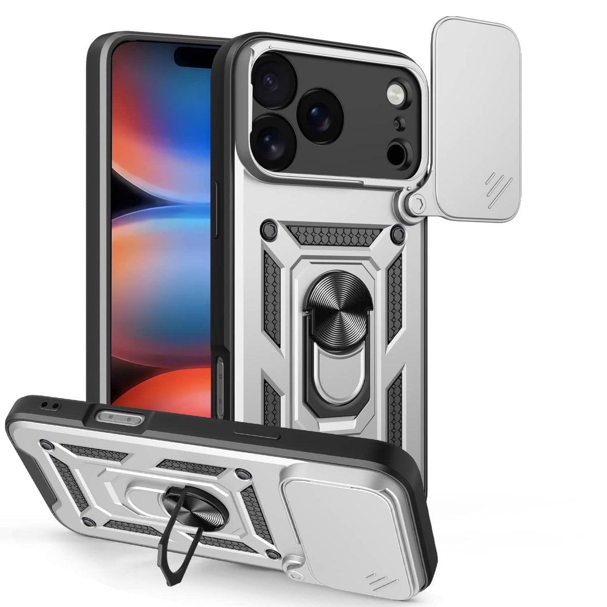 Magnetic Shockproof Phone Case With Camera Cover - Silver