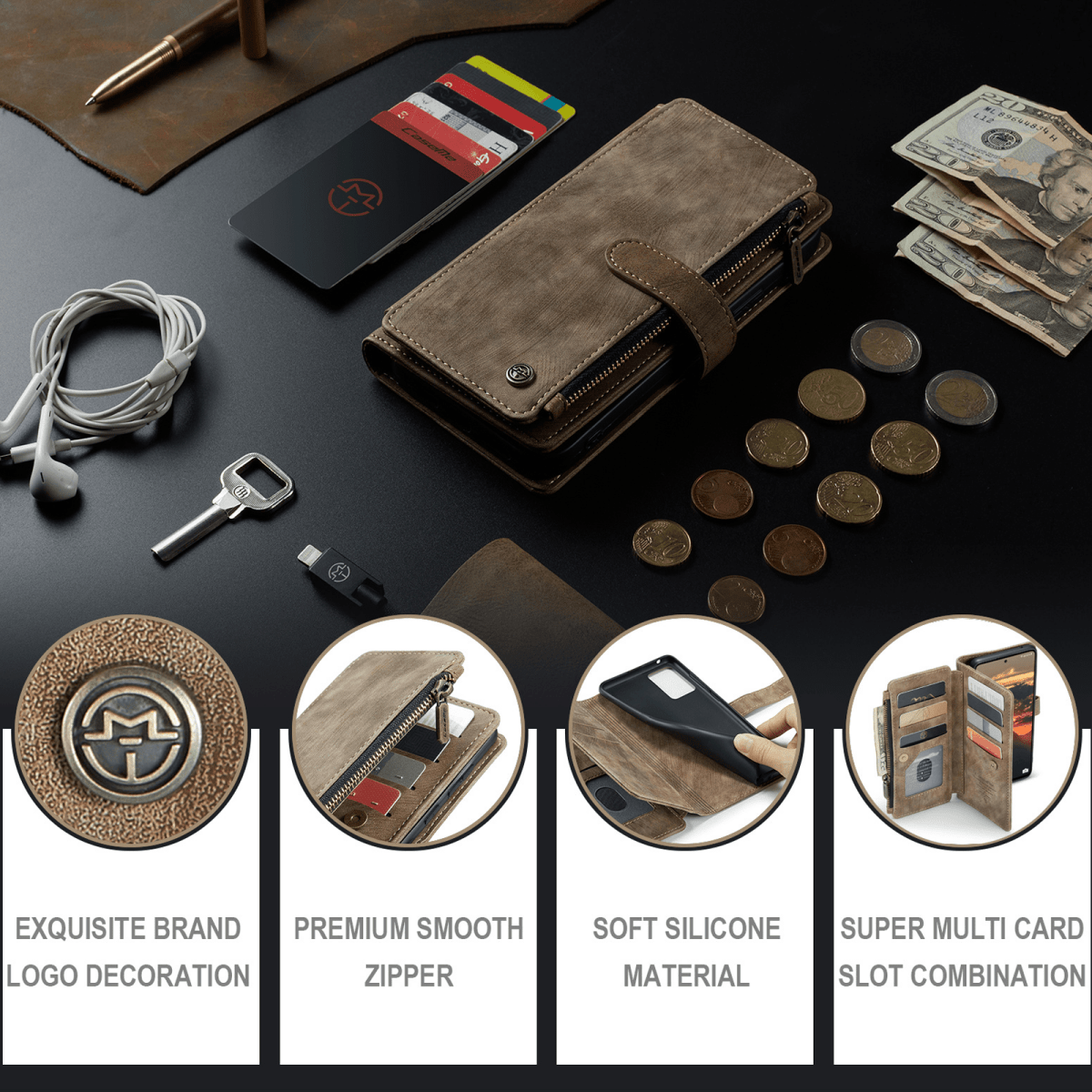 Zipper Leather Wallet Case For Samsung Galaxy A Series
