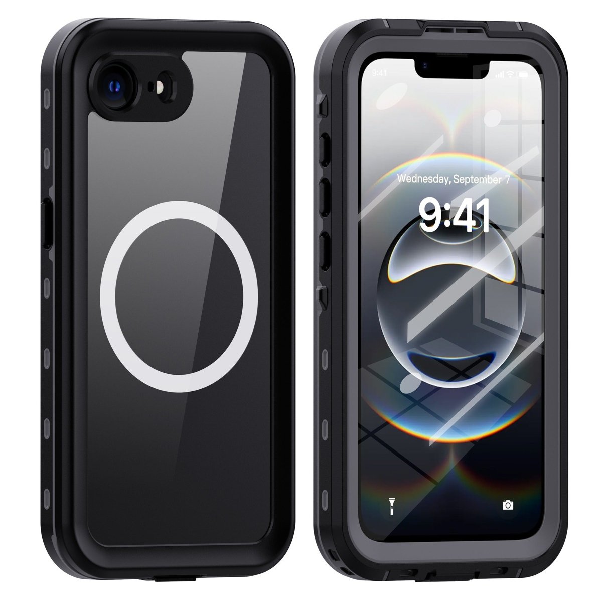 Waterproof Phone Case With Magnetic Charging - Black