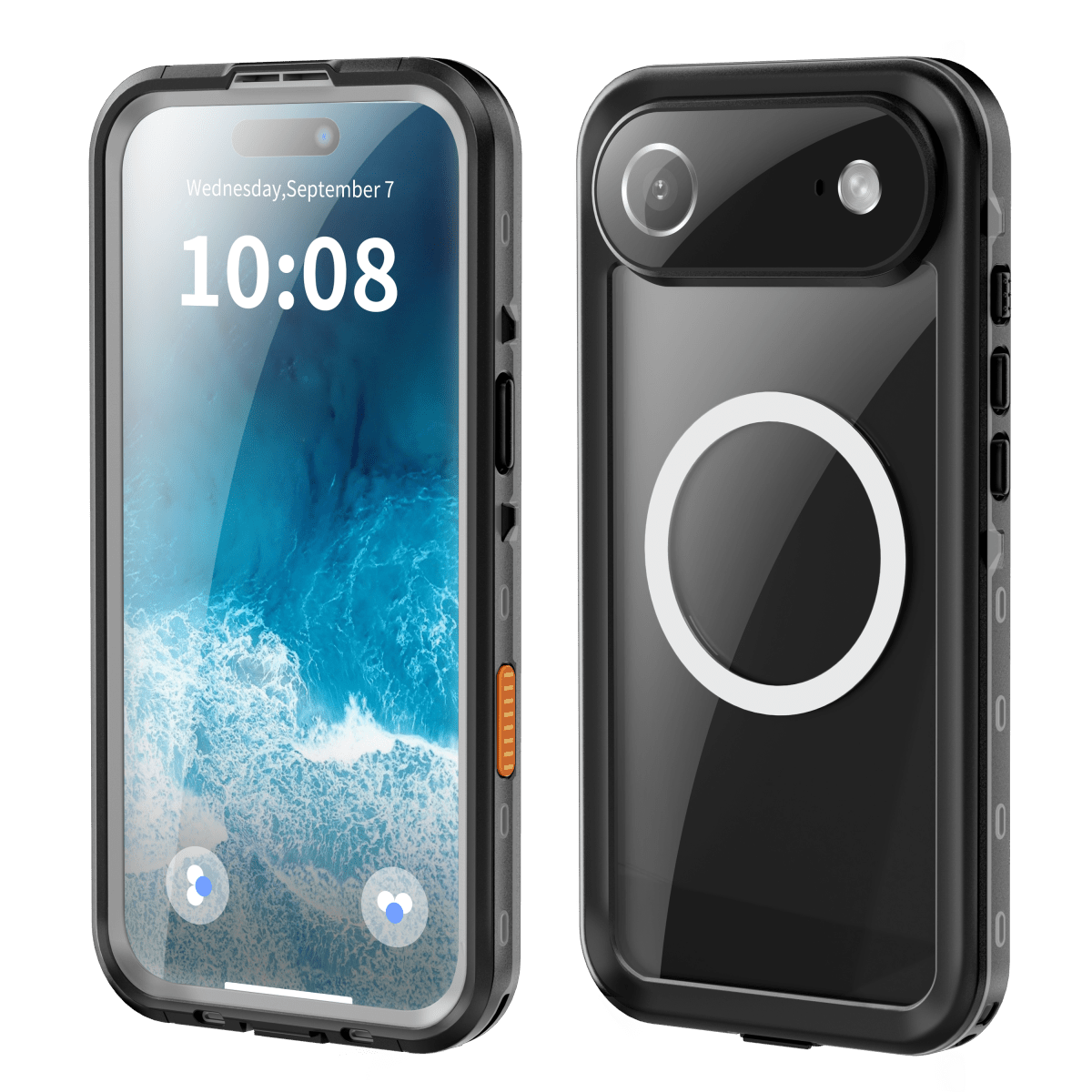 Waterproof Phone Case With Magnetic Charging - Black