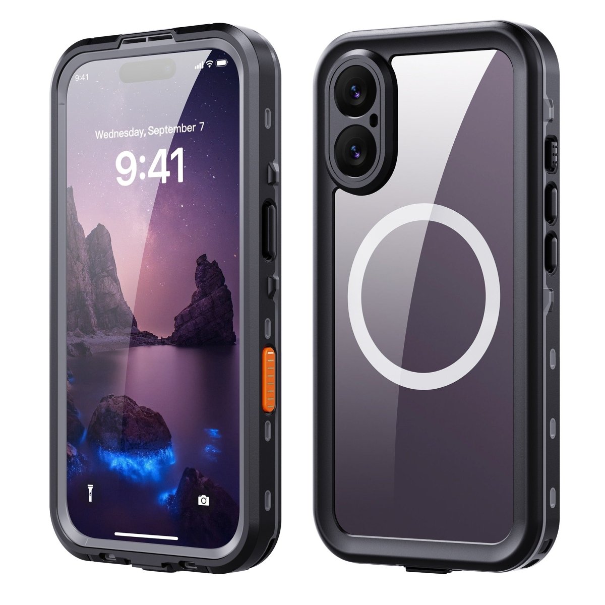Waterproof Phone Case With Magnetic Charging - Black