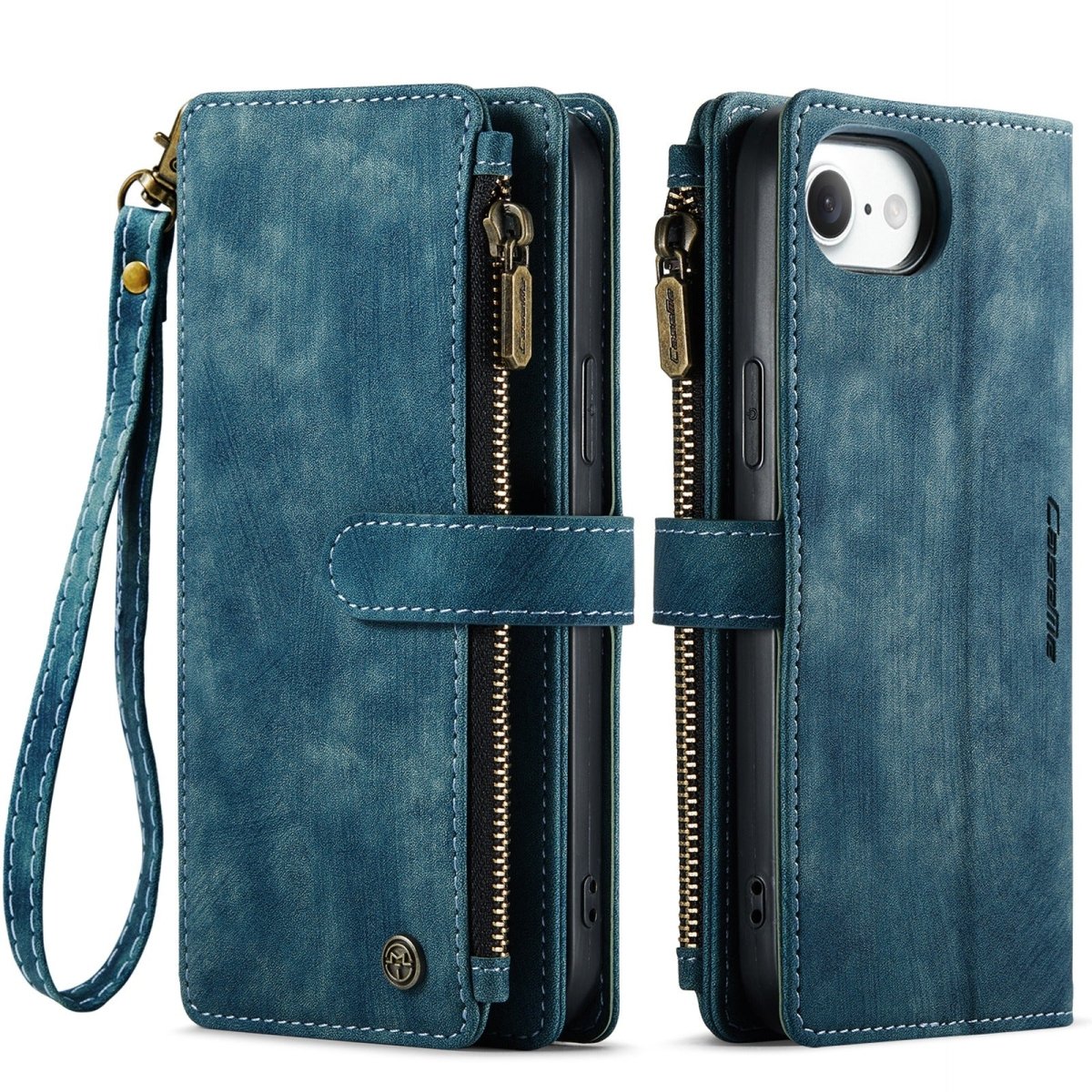 Zipper Leather Wallet Phone Case - Blue