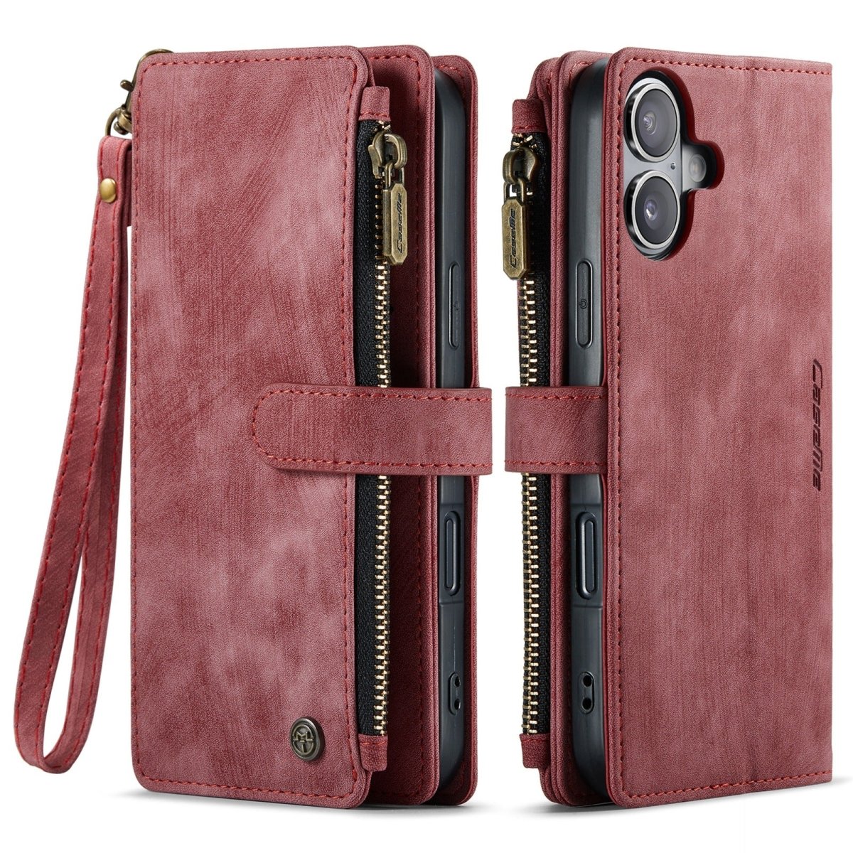 Zipper Leather Wallet Phone Case - Red