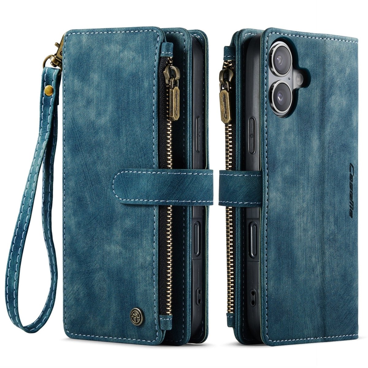 Zipper Leather Wallet Phone Case - Blue