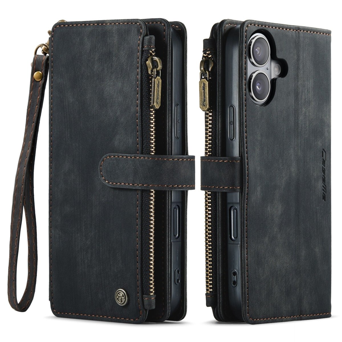 Zipper Leather Wallet Phone Case - Black