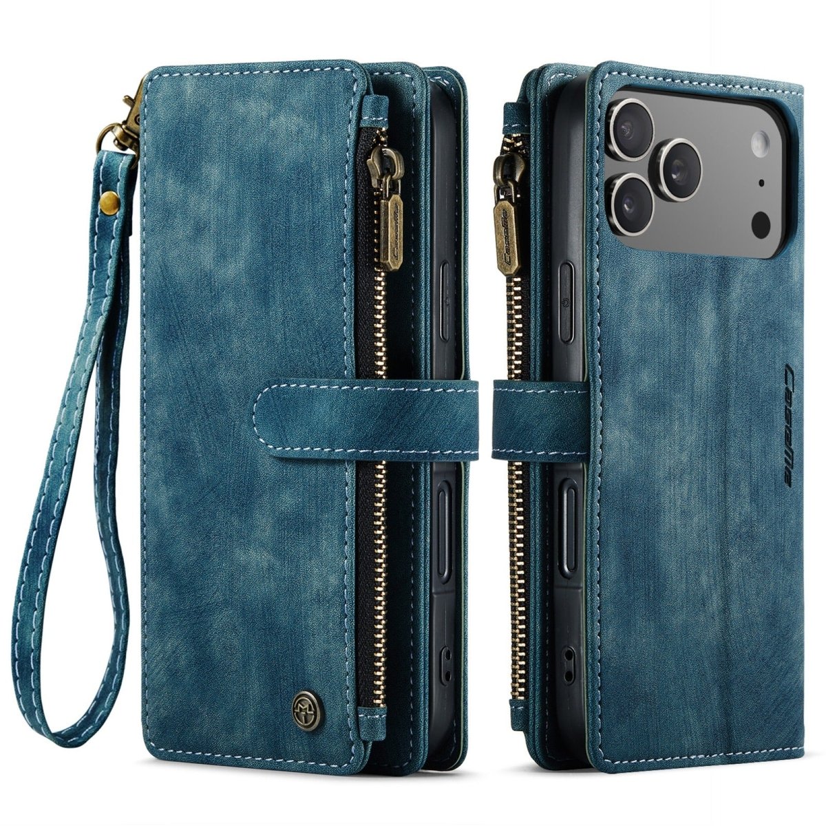 Zipper Leather Wallet Phone Case - Blue