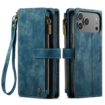 Zipper Leather Wallet Phone Case - Blue