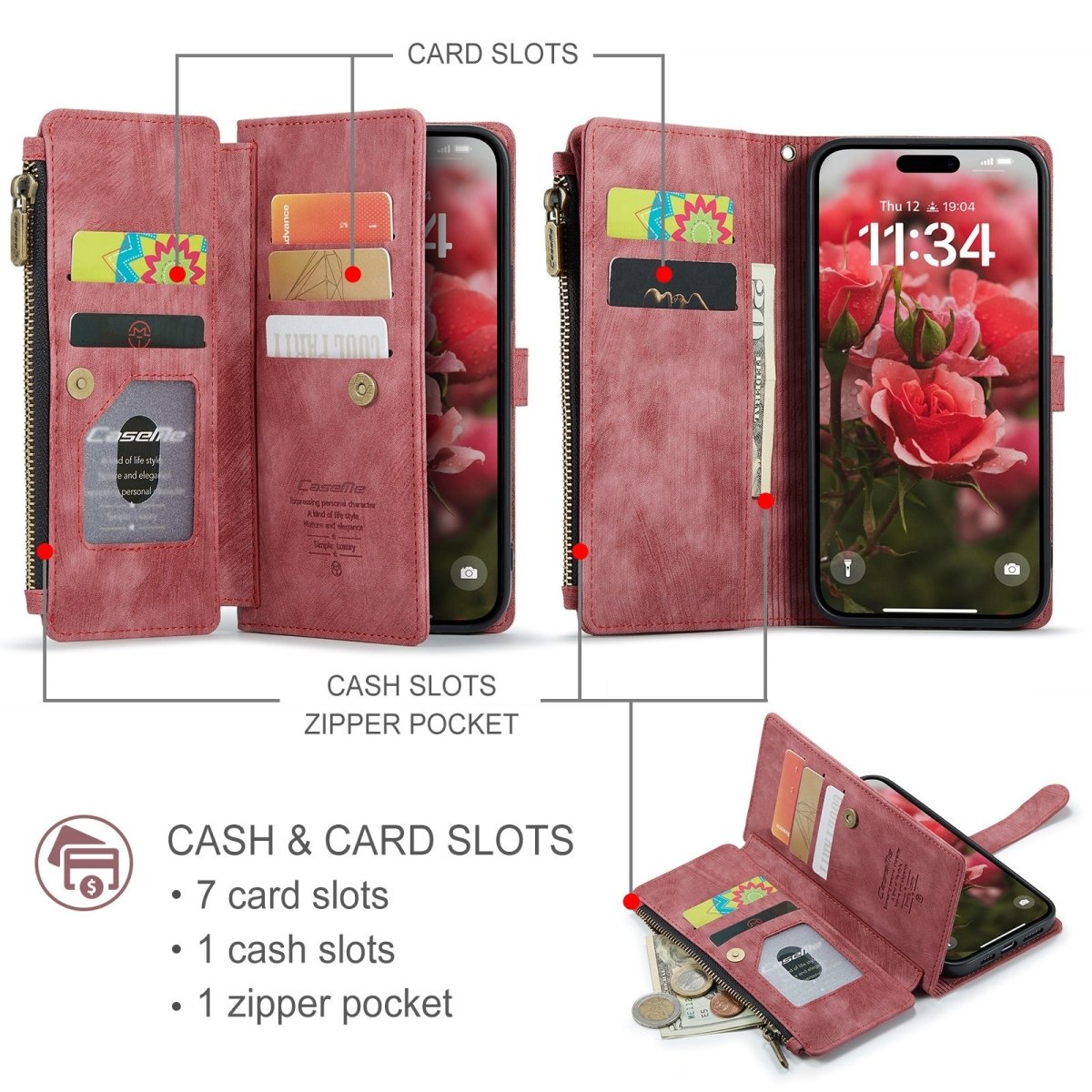 Zipper Leather Wallet Phone Case