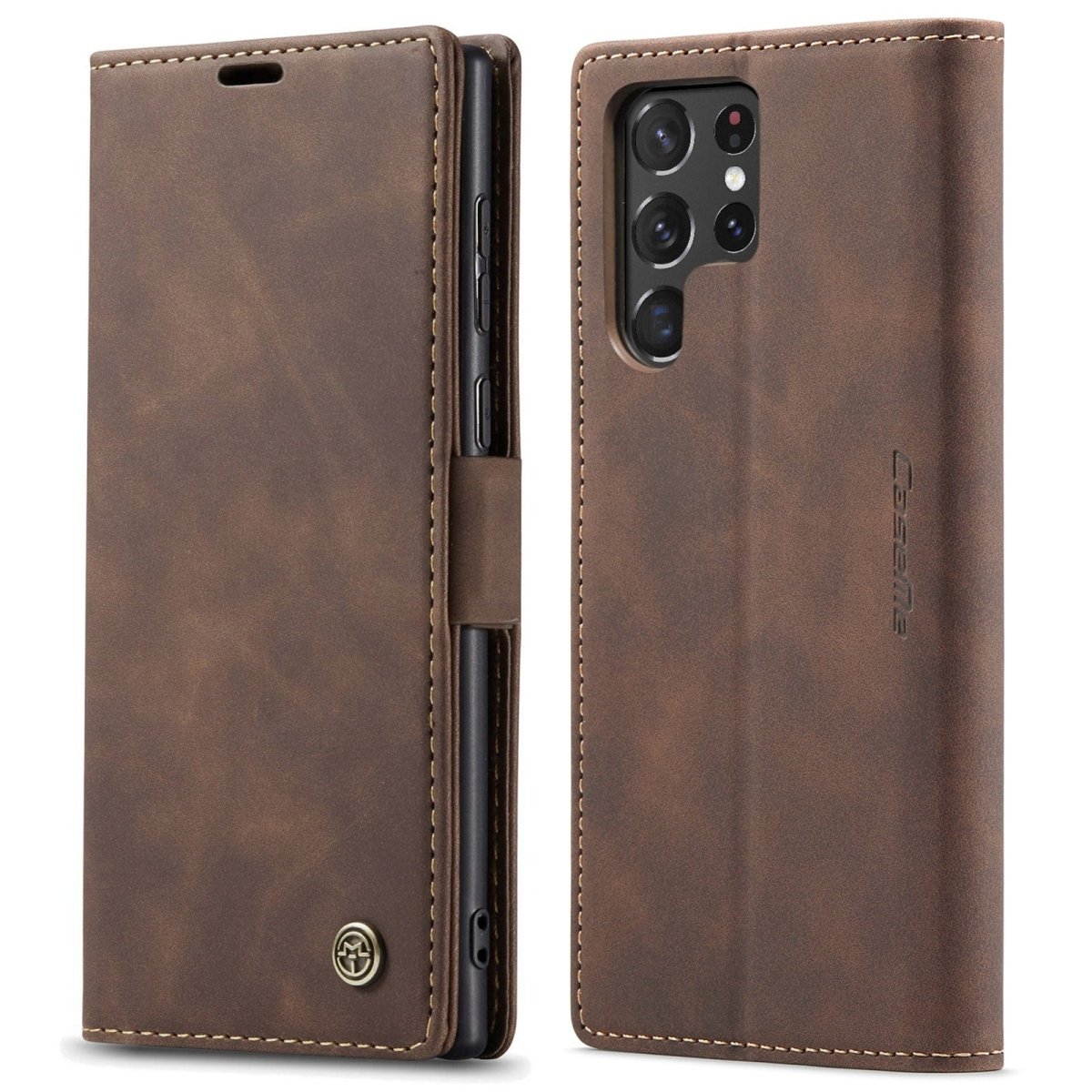 Slim Magnetic Leather Case For Samsung Galaxy - Coffee