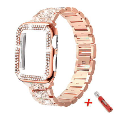 Diamond Watch Band With Case + FREE Band Adjuster Tool - Rose Gold
