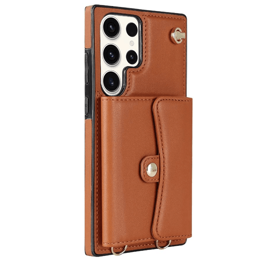 Cardholder Leather Case With Lanyard for Samsung S Series - Brown