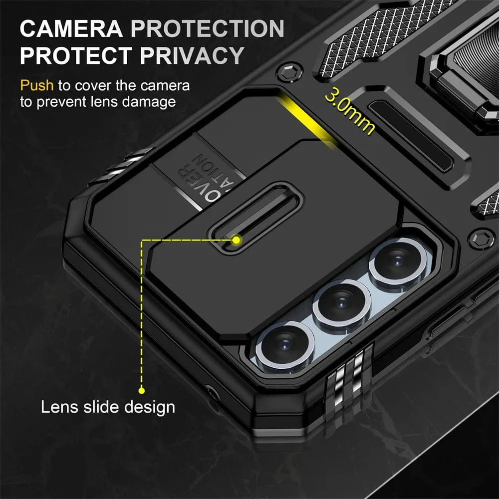 Magnetic Case With Kickstand & Camera Cover For Samsung A Series