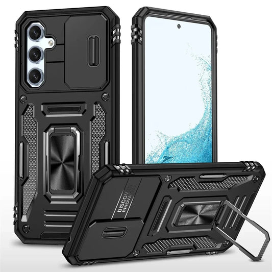 Magnetic Case With Kickstand & Camera Cover For Samsung A Series - Black