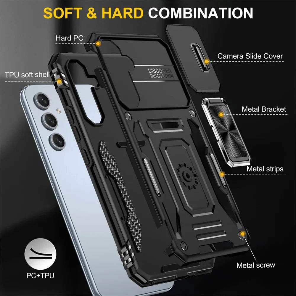 Magnetic Case With Kickstand & Camera Cover For Samsung A Series