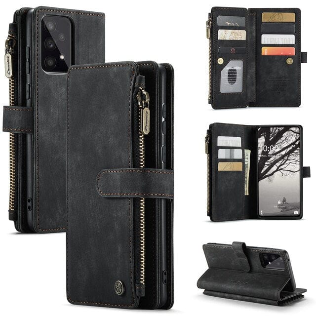 Zipper Leather Wallet Case For Samsung Galaxy A Series - Black