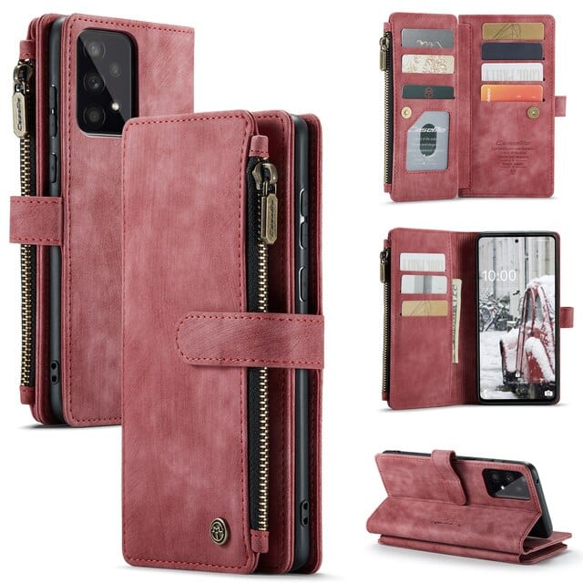 Zipper Leather Wallet Case For Samsung Galaxy A Series - Red