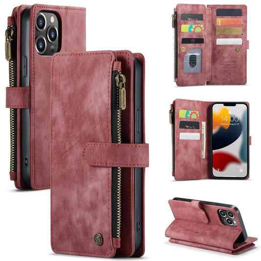 Zipper Leather Wallet Phone Case - Red