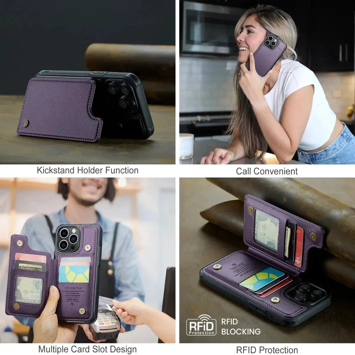 RFID Flip Leather Wallet Phone Case