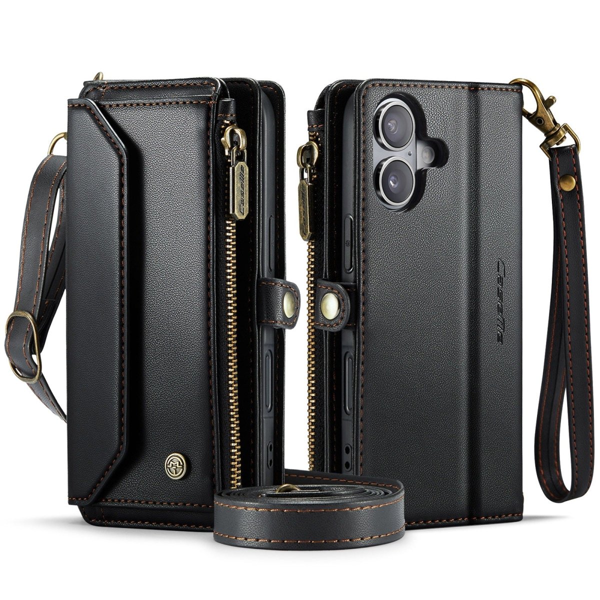 RFID Crossbody Leather Wallet Phone Case - Black