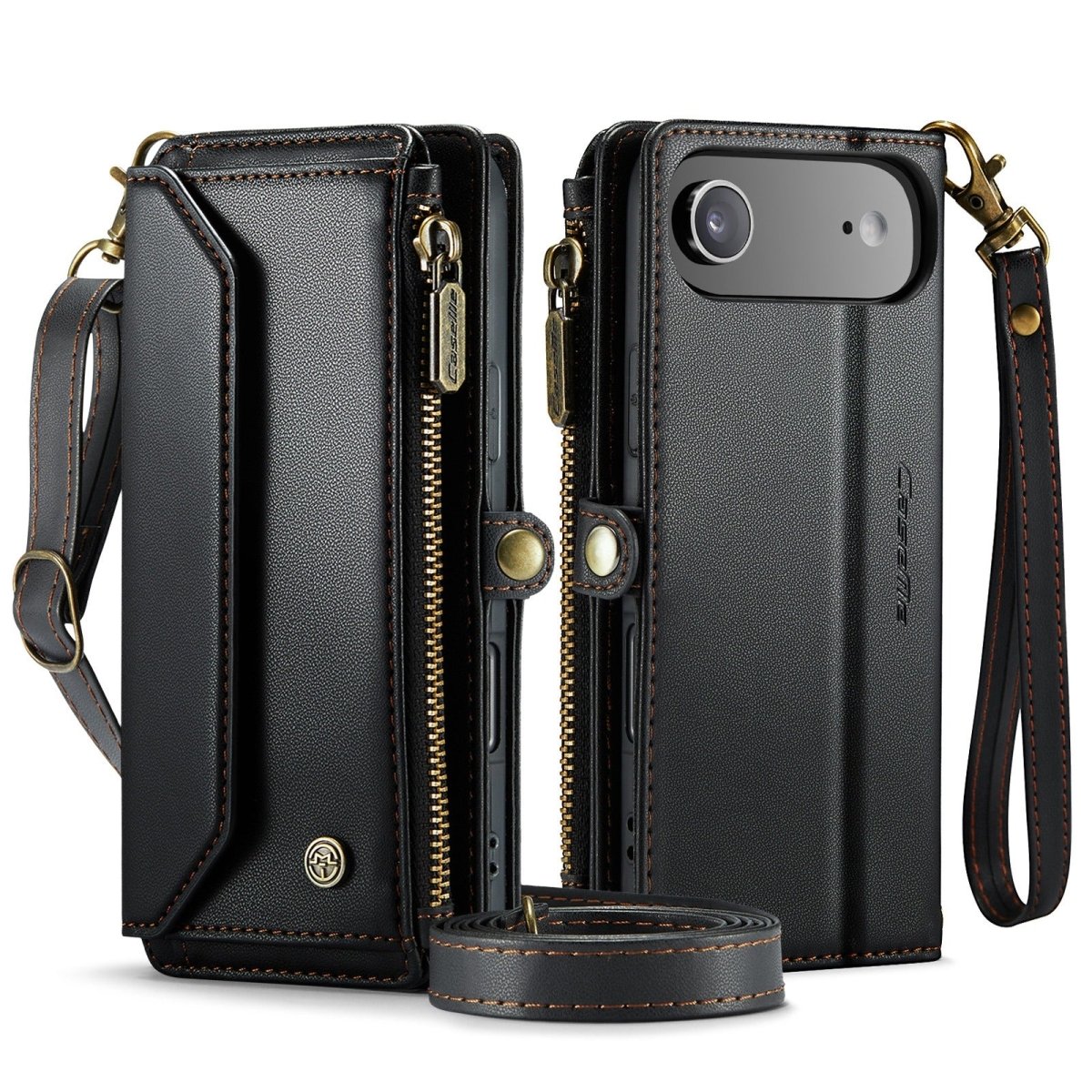 RFID Crossbody Leather Wallet Phone Case - Black