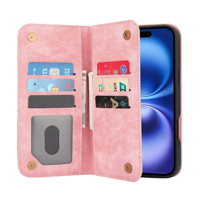 Leather Wallet Phone Case With Magnetic Charging - Pink