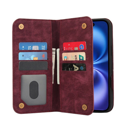 Leather Wallet Phone Case With Magnetic Charging - Wine Red