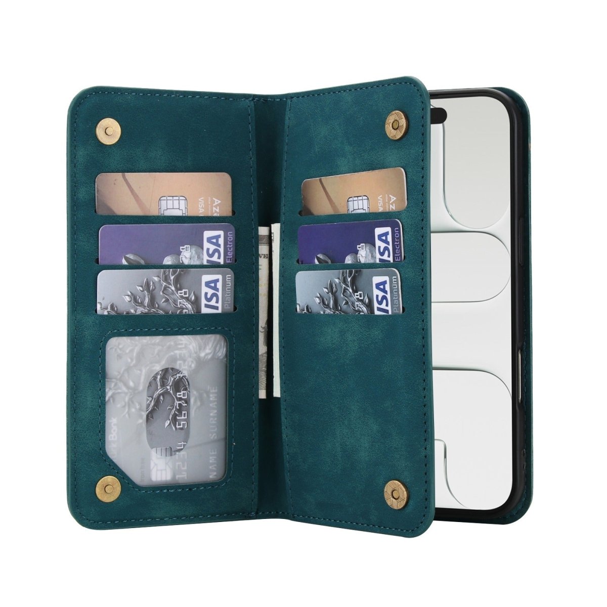 Leather Wallet Phone Case With Magnetic Charging - Teal
