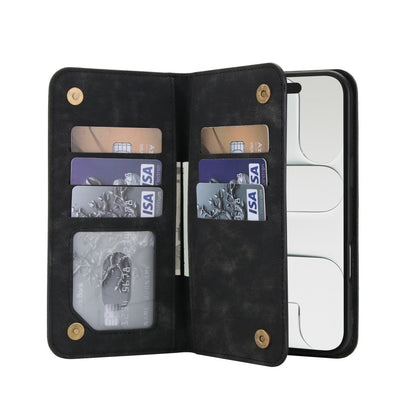 Leather Wallet Phone Case With Magnetic Charging - Black