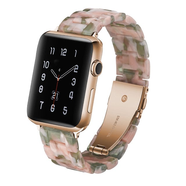 Italian Resin Watch Band - Pink Green Marble