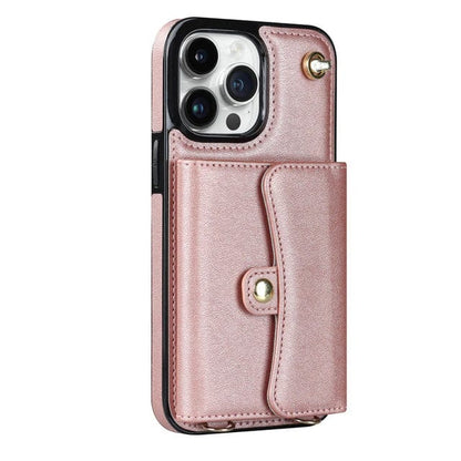 Cardholder Leather Phone Case With Lanyard - Pink