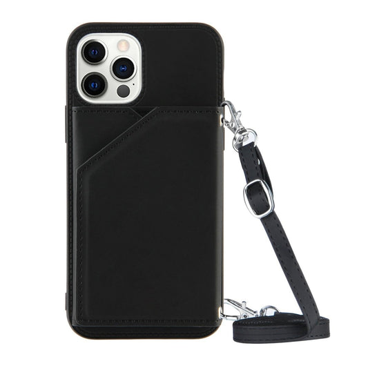 Crossbody Leather Wallet Phone Case - Black
