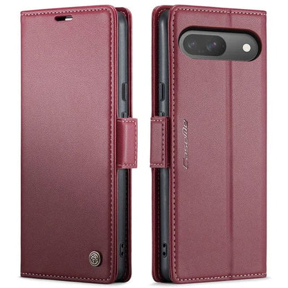 RFID Leather Card Holder Case For Google Pixel - Wine Red