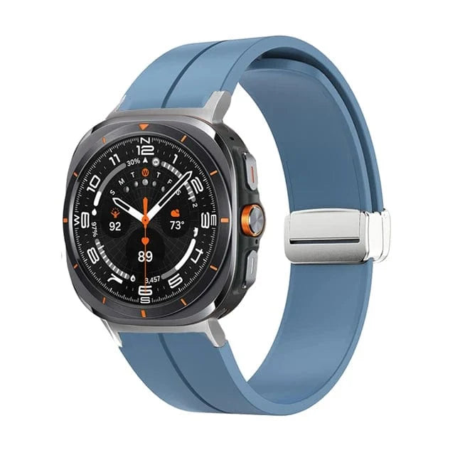 Magnetic Silicone Sports Watch Band For Samsung - Blue-Silver
