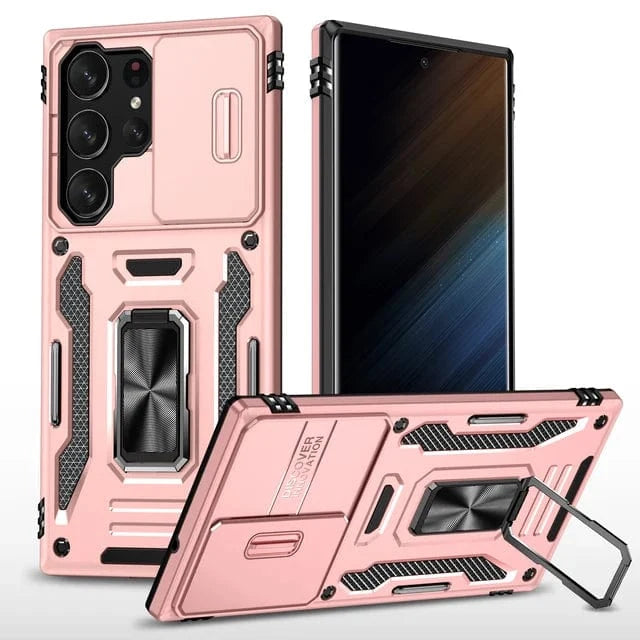 Magnetic Case With Kickstand & Camera Cover For Samsung S Series - Rose Gold