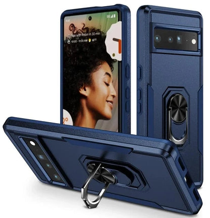 Shockproof Phone Case With Ring Grip For Google Pixel - Blue