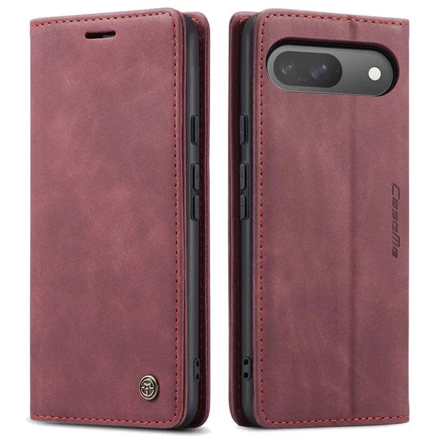 Slim Magnetic Leather Case For Google Pixel - Wine Red
