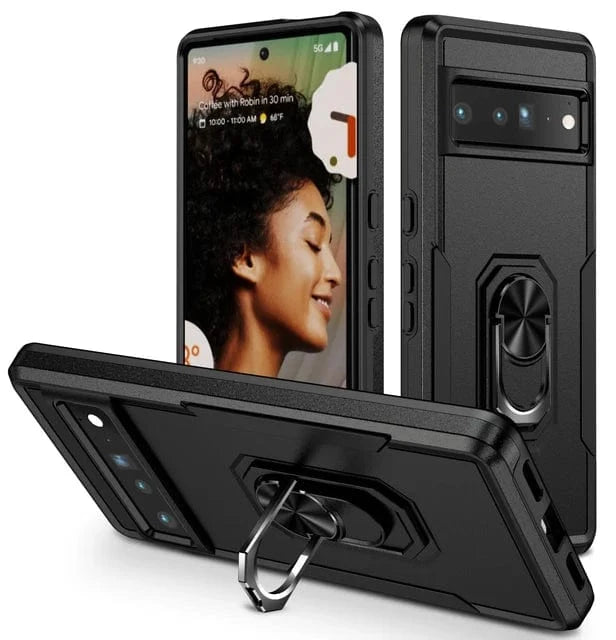 Shockproof Phone Case With Ring Grip For Google Pixel - Black